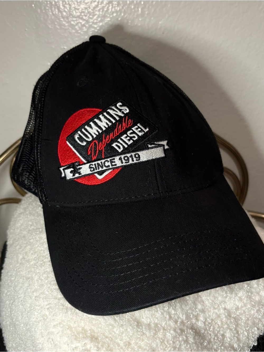 Cummins Dependable Diesel Black Trucker Hat - Red/White Logo